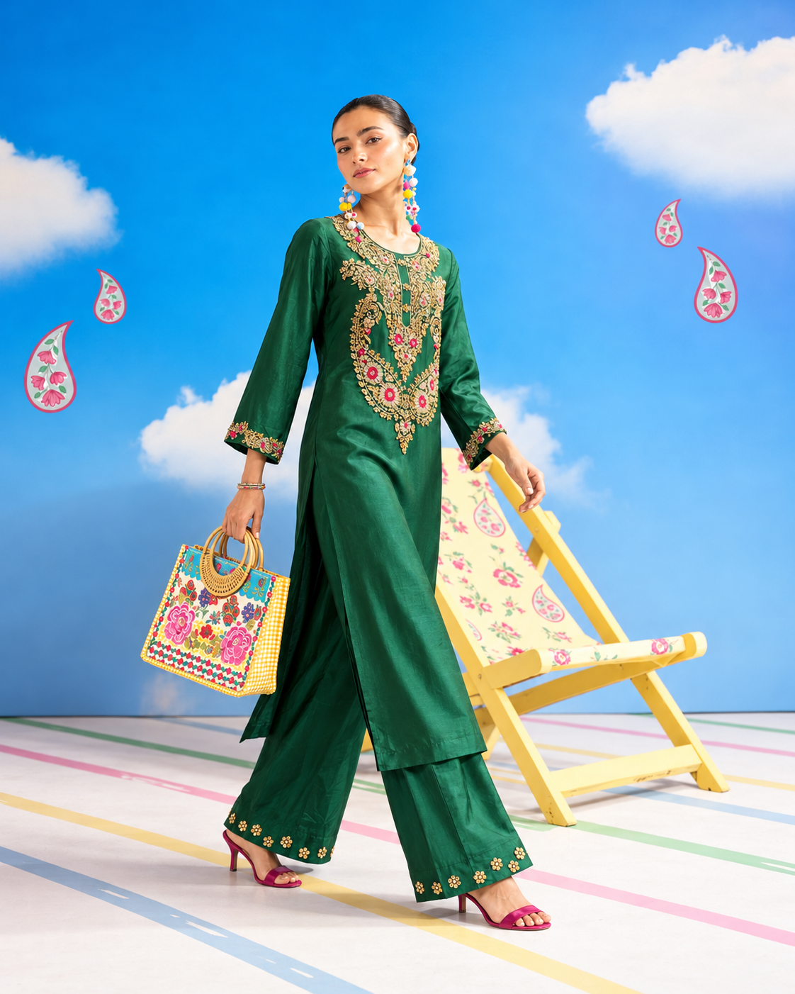 Kora & Resham Embellished Tussal Silk Suit