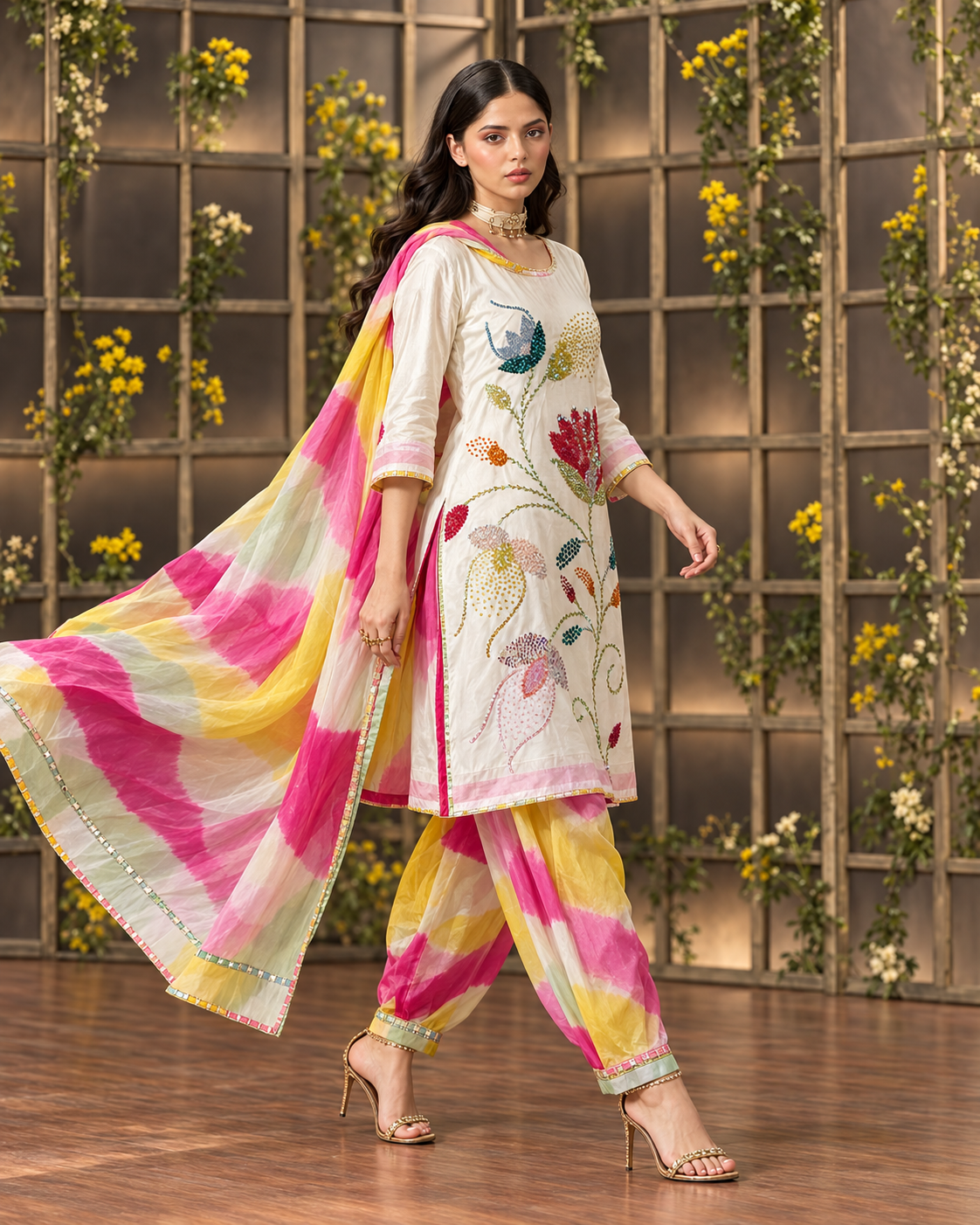 Sequin Embellished Tussal Silk Farshi Shalwar Suit