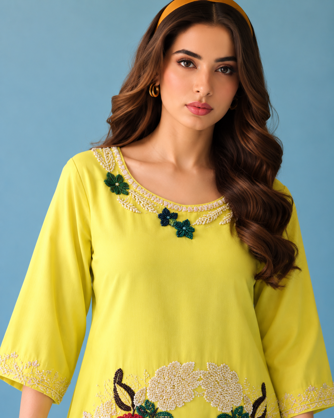 Lemon Yellow Embellished Silk Plazo Suit