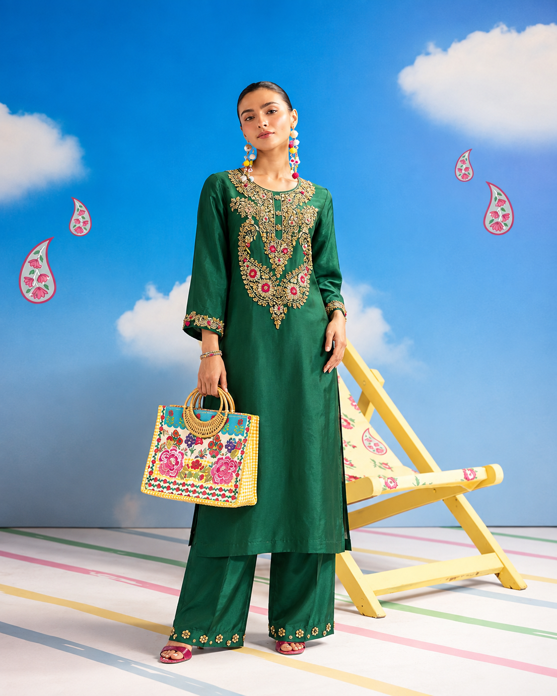Kora & Resham Embellished Tussal Silk Suit