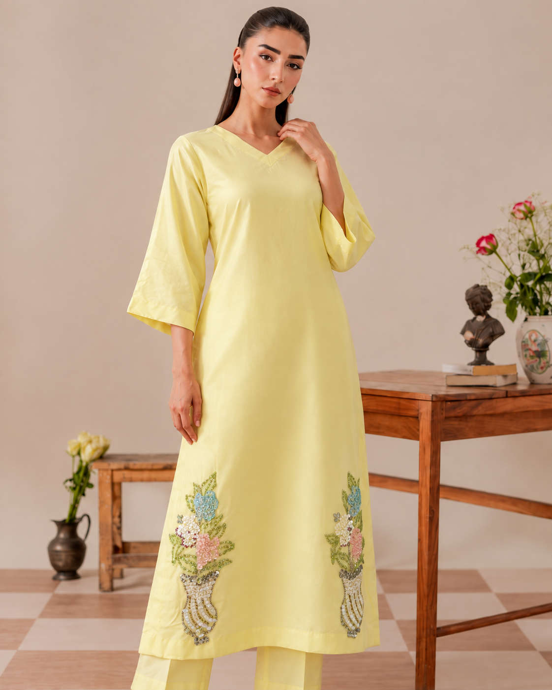 Sequin Floral Silk Lawn