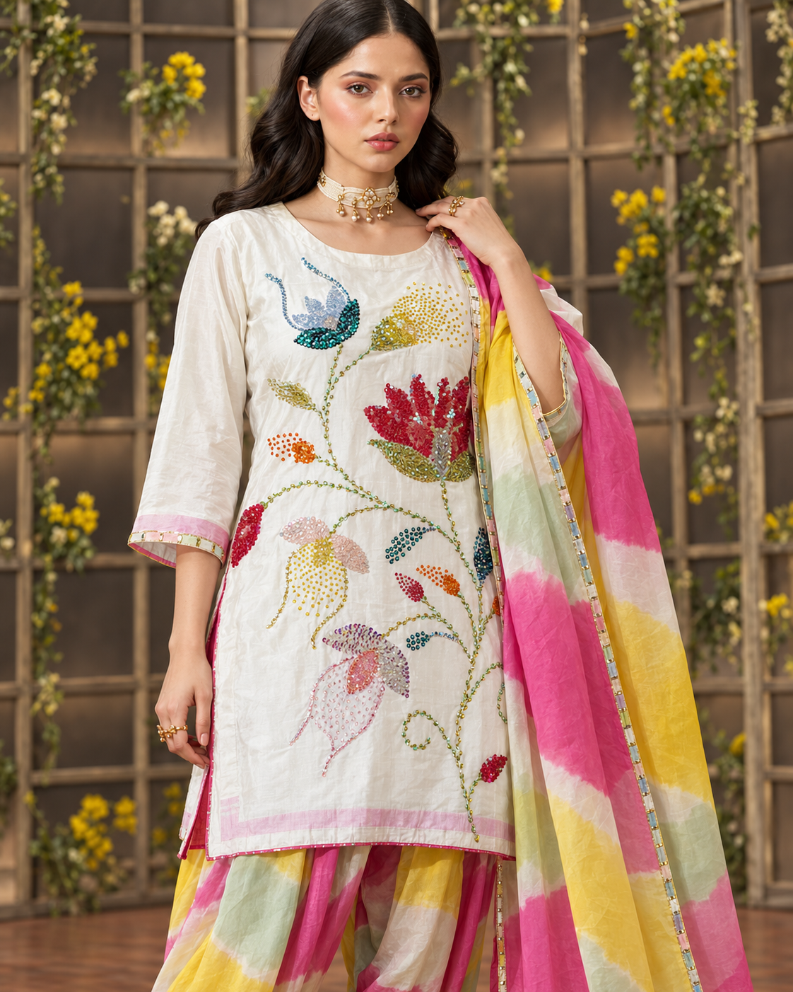 Sequin Embellished Tussal Silk Farshi Shalwar Suit