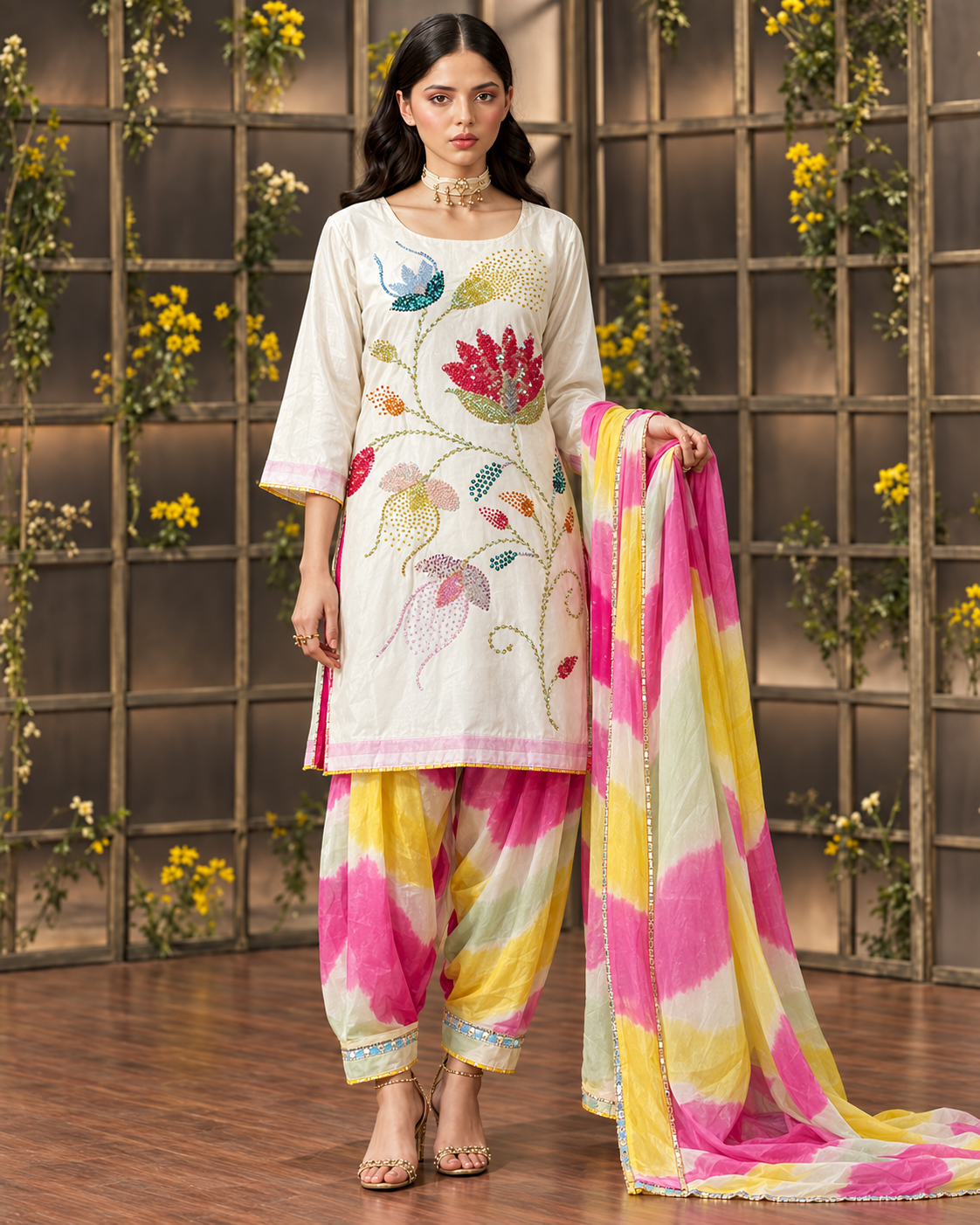 Sequin Embellished Tussal Silk Farshi Shalwar Suit