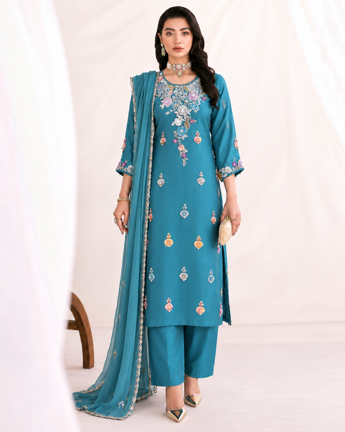 Heavy Embellished Russian Grip Silk Suit