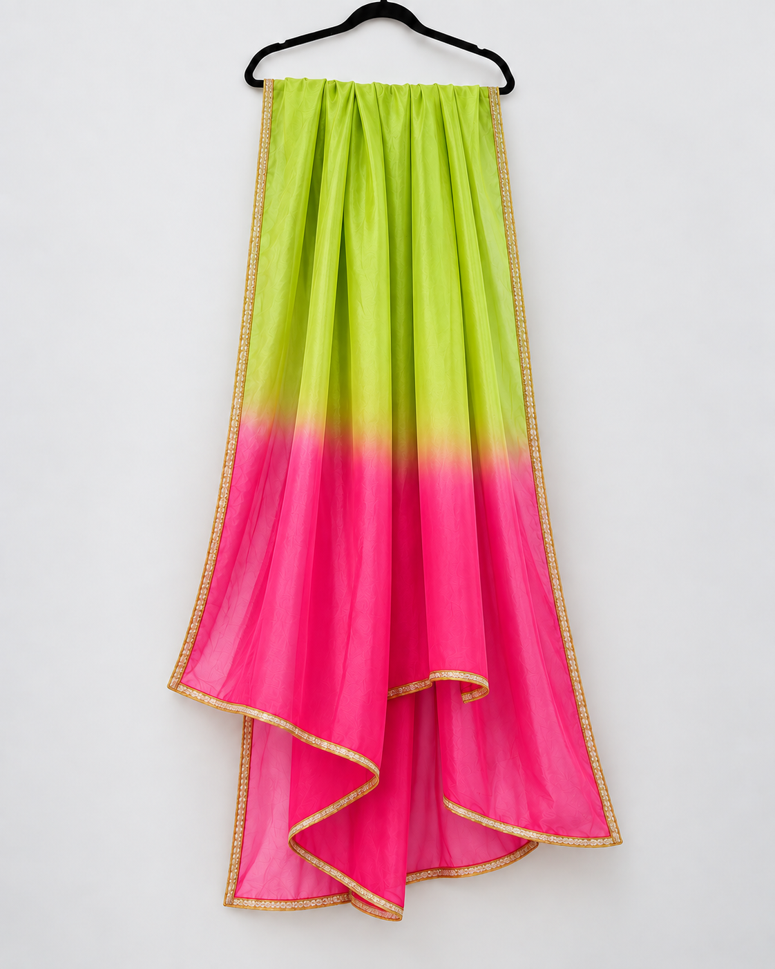 Dual-Tone Lime Green & Hot Pink Ombre Dupatta