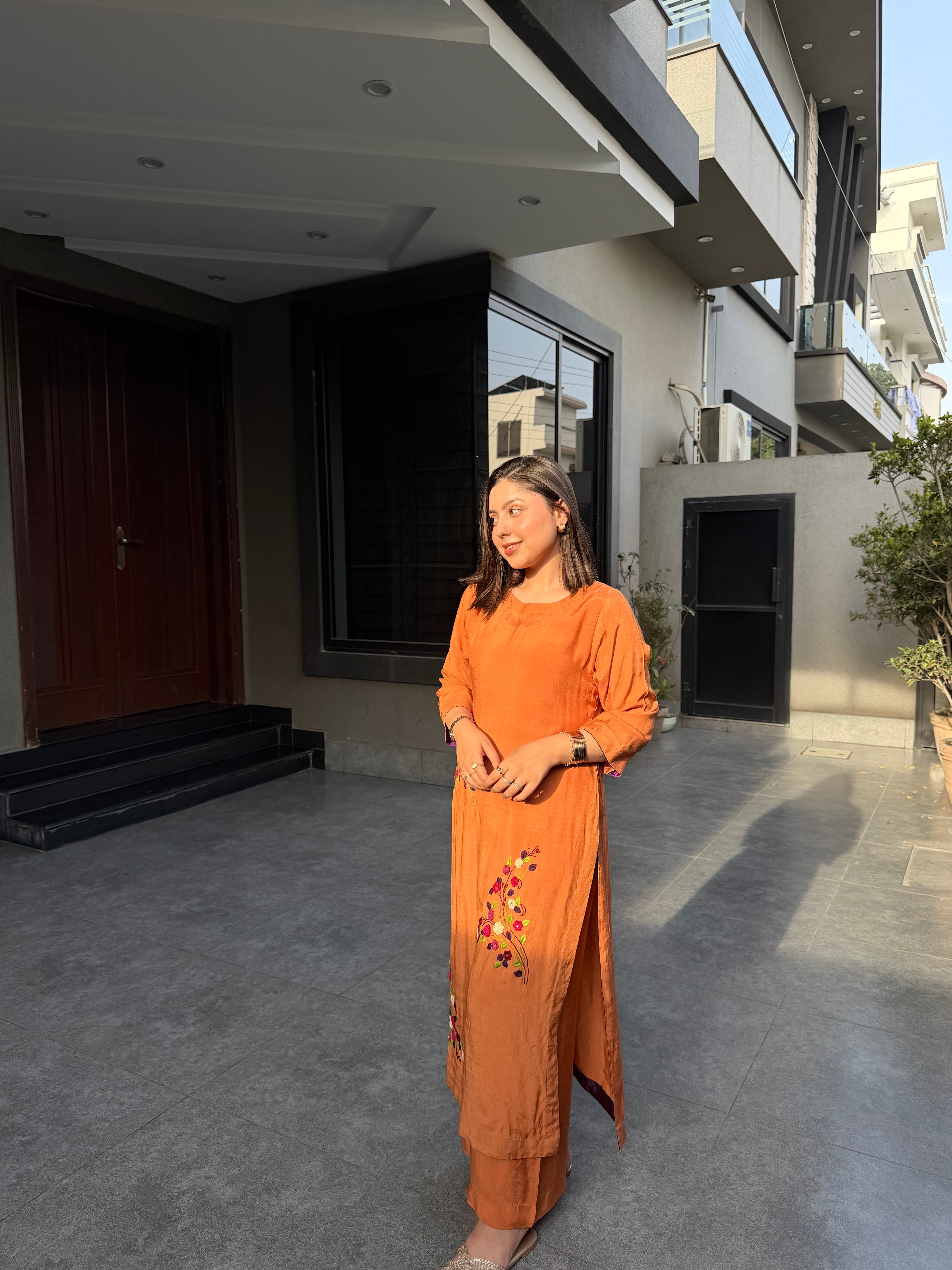 Peach color loir lawn dress