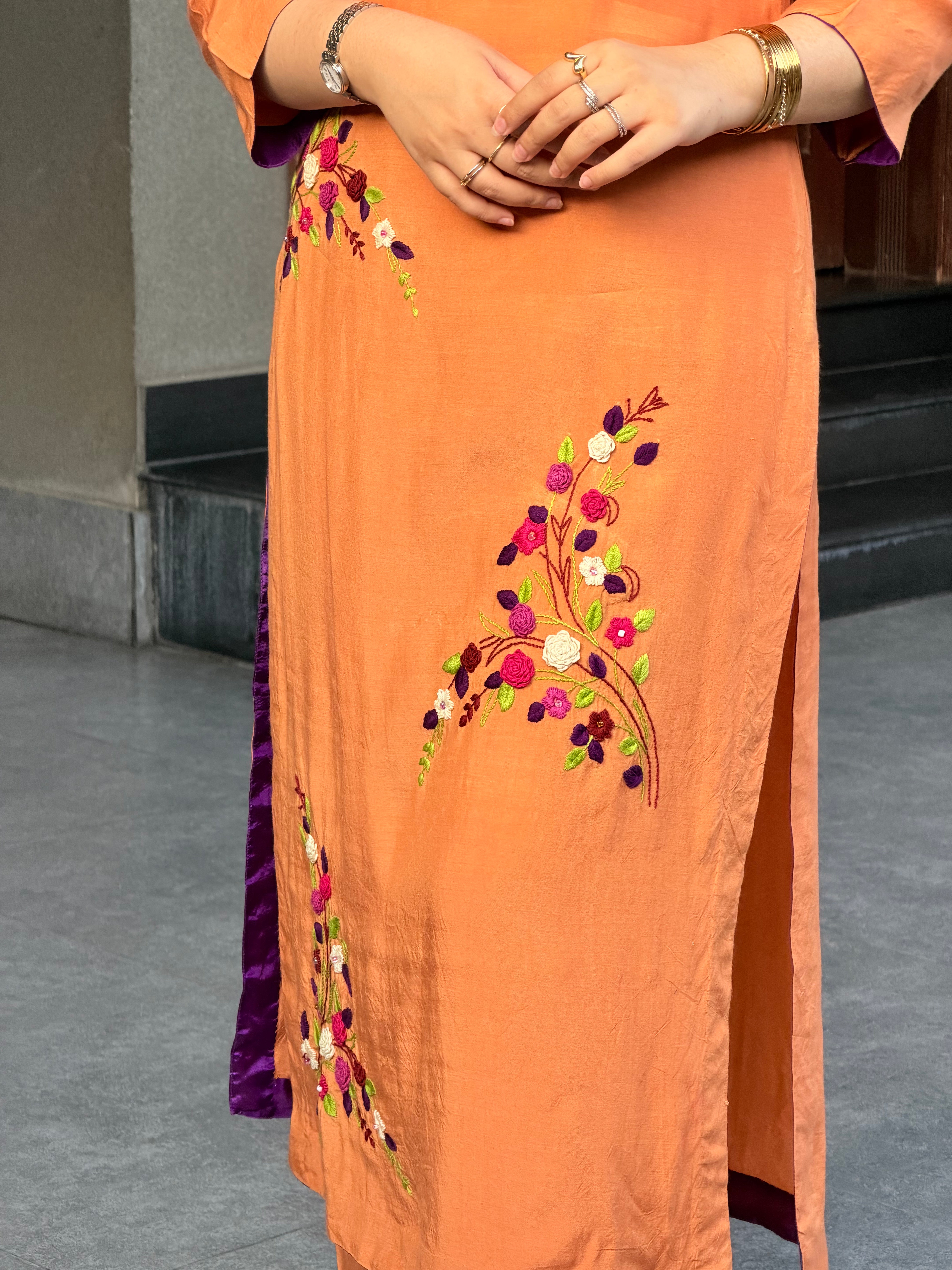 Peach color loir lawn dress