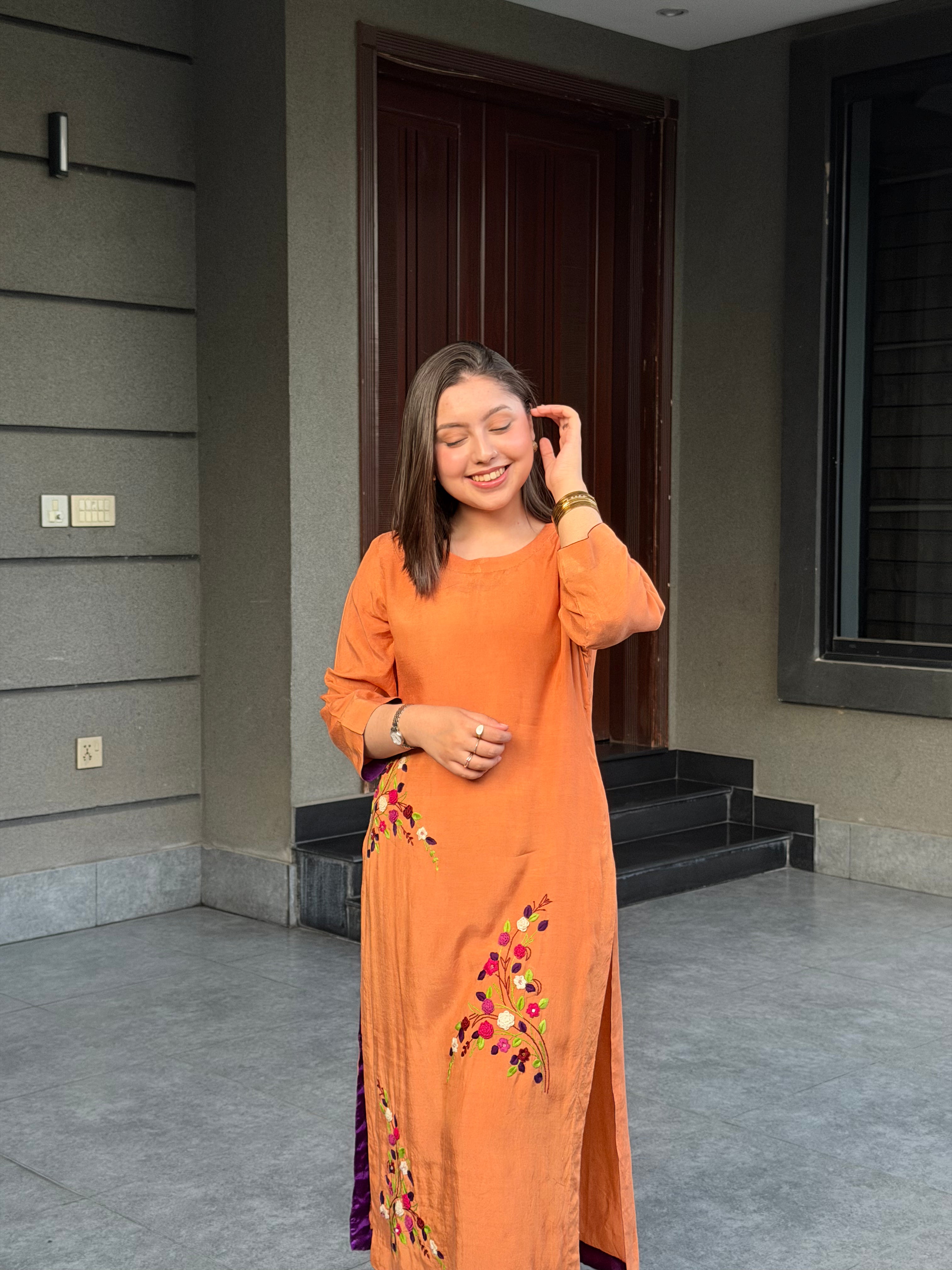 Peach color loir lawn dress