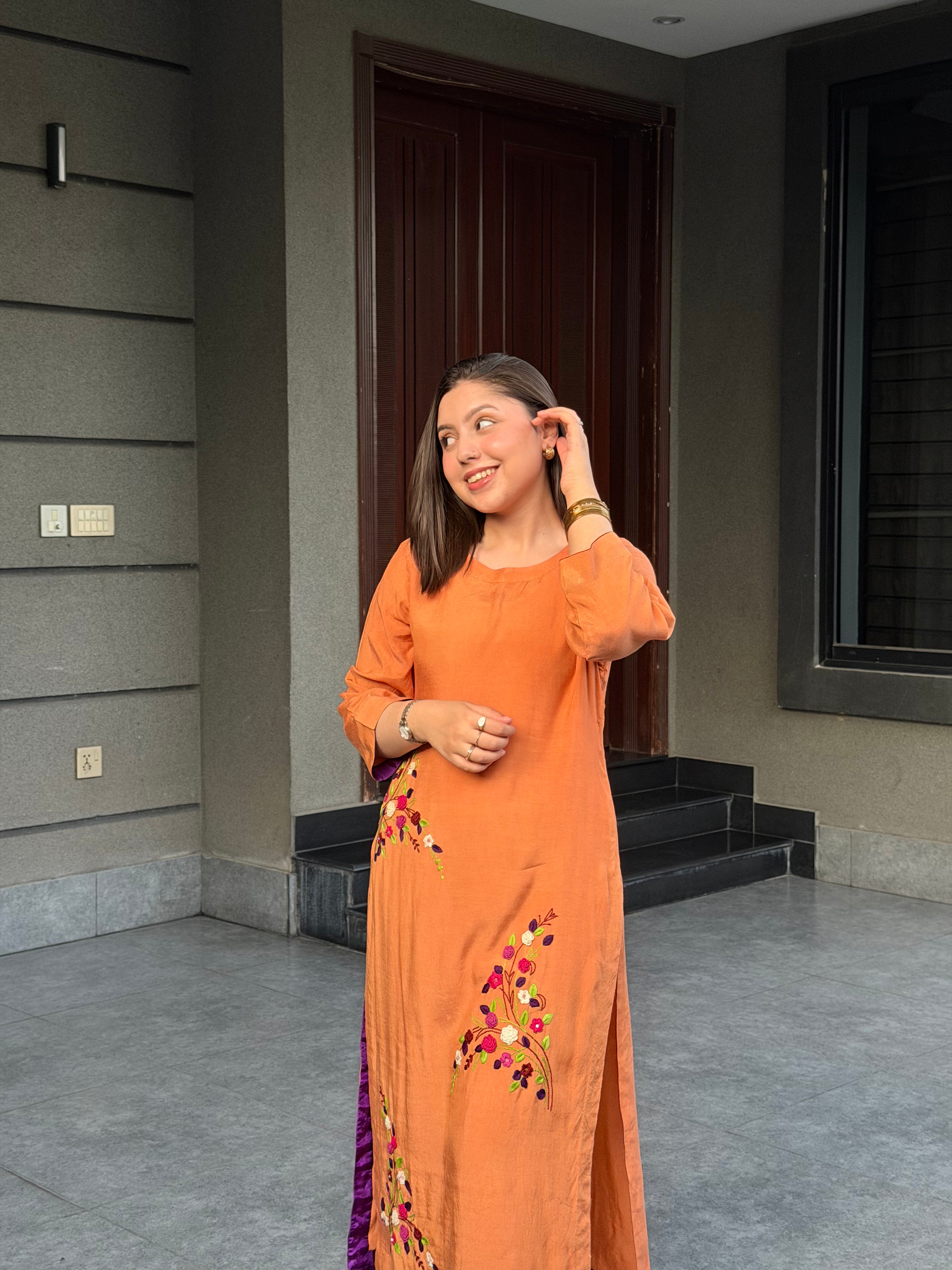 Peach color loir lawn dress