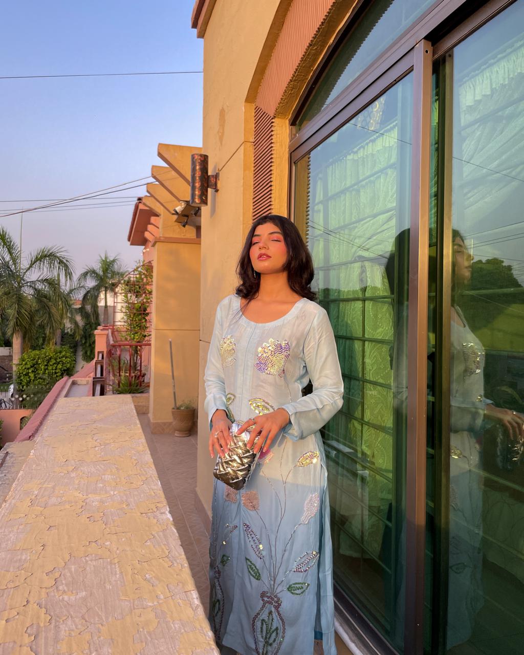 sky blue classic dress