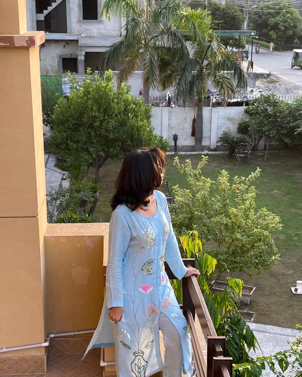 sky blue classic dress