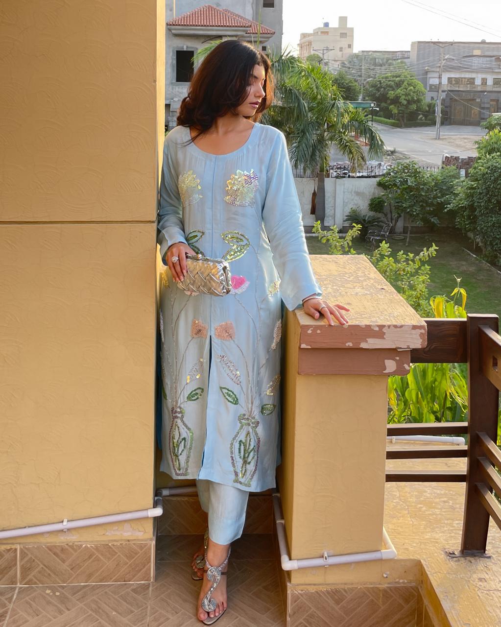 sky blue classic dress