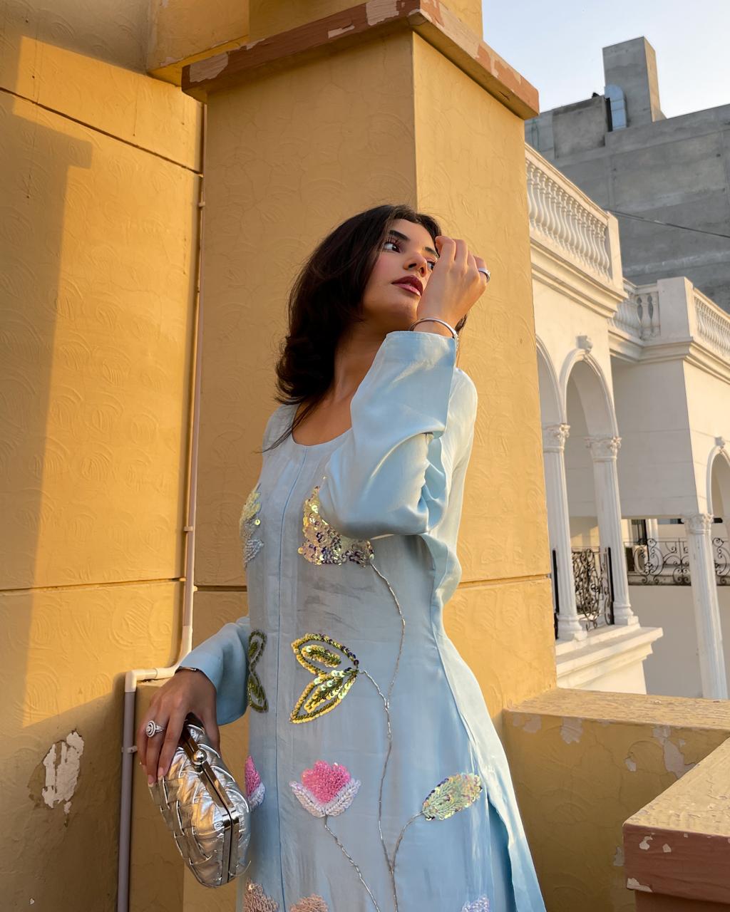 sky blue classic dress