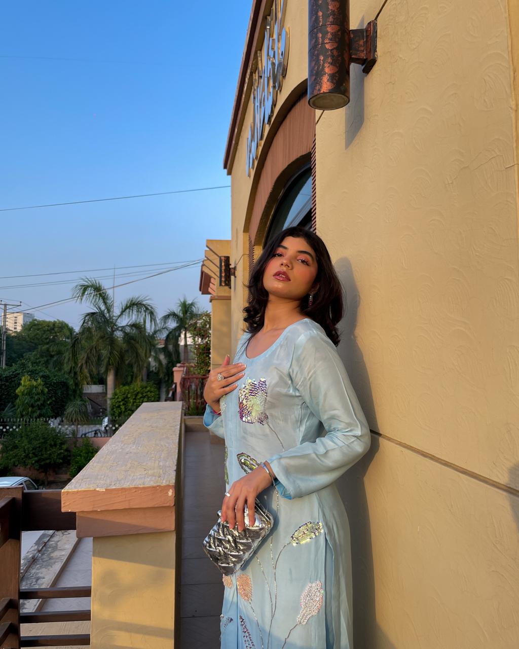 sky blue classic dress