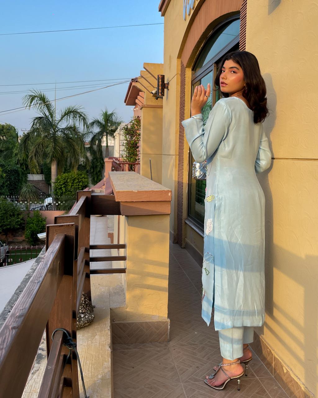 sky blue classic dress