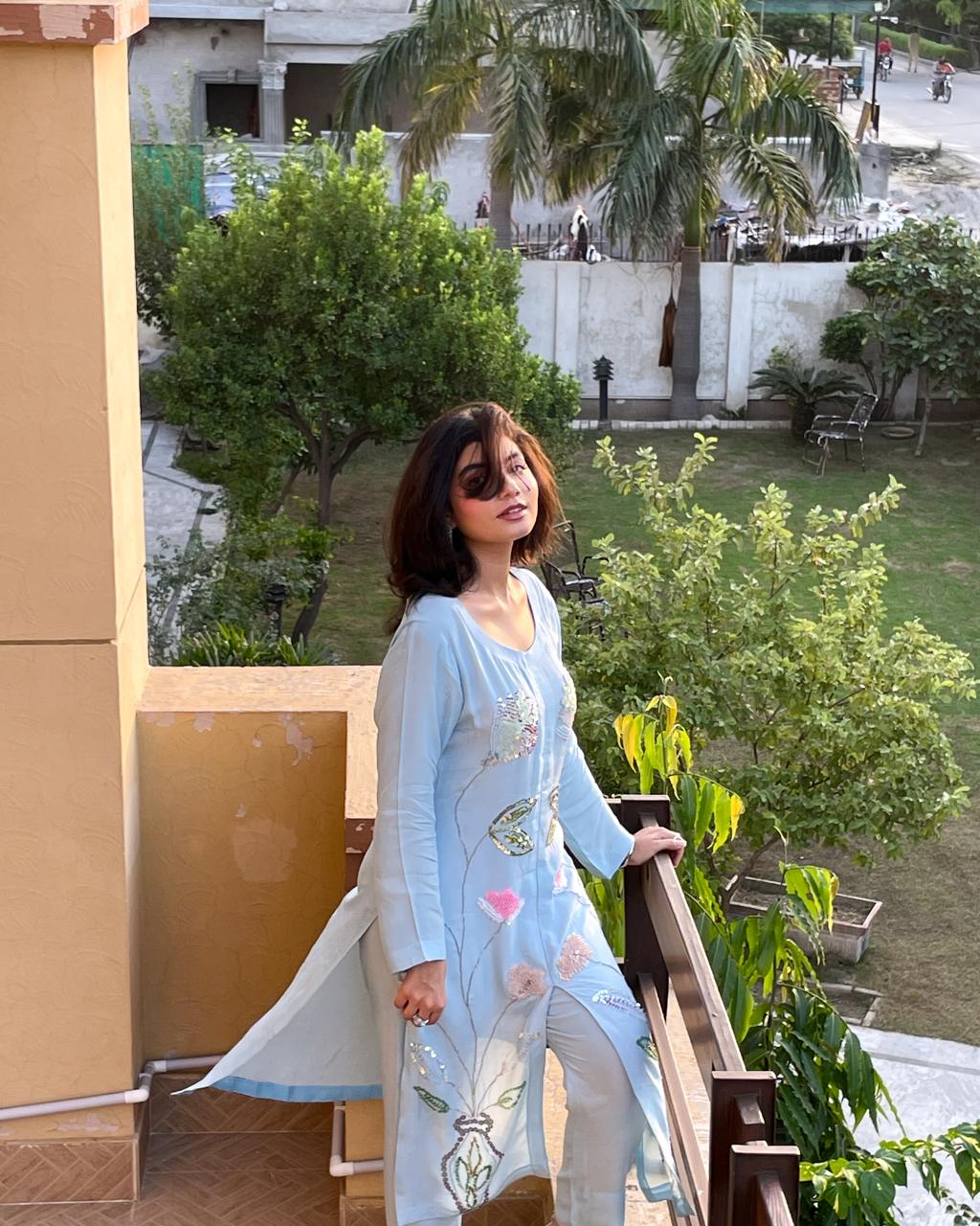 sky blue classic dress