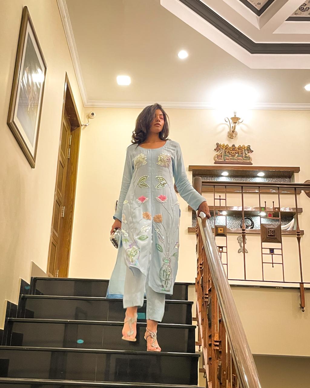 sky blue classic dress