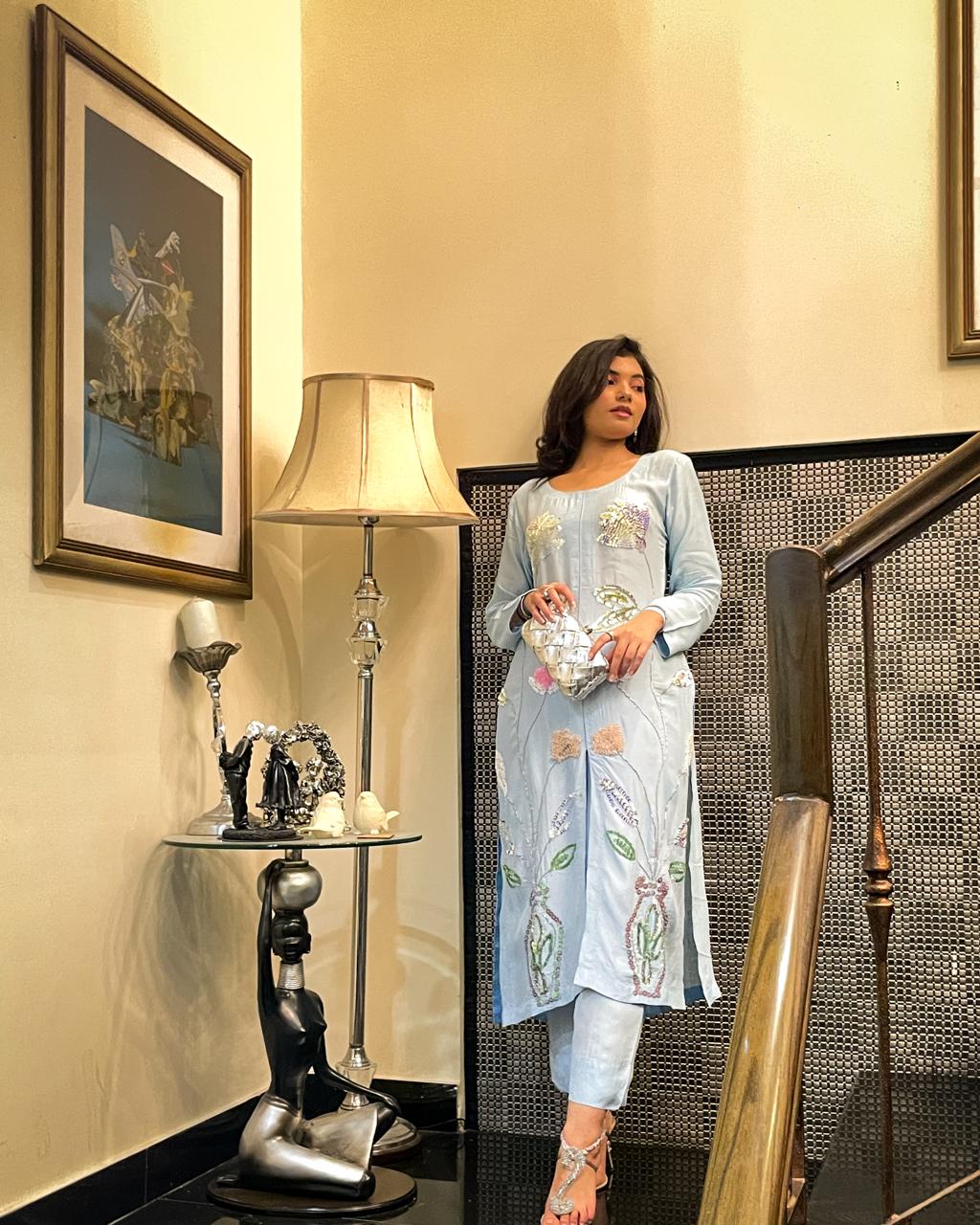 sky blue classic dress