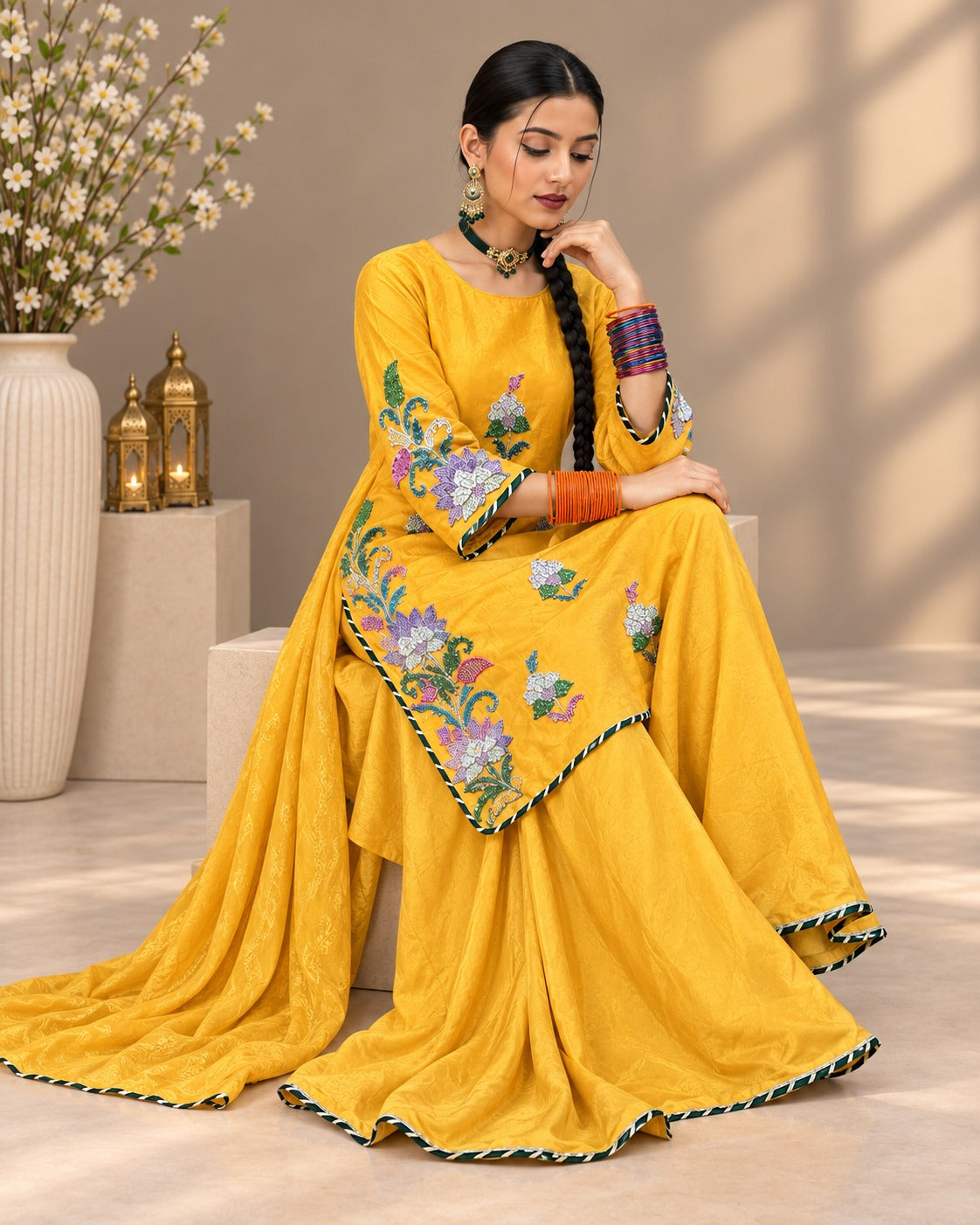 Marigold Embroidered Festive Set