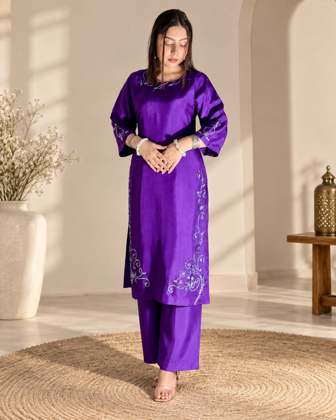 Amethyst Embroidered Silk Ensemble