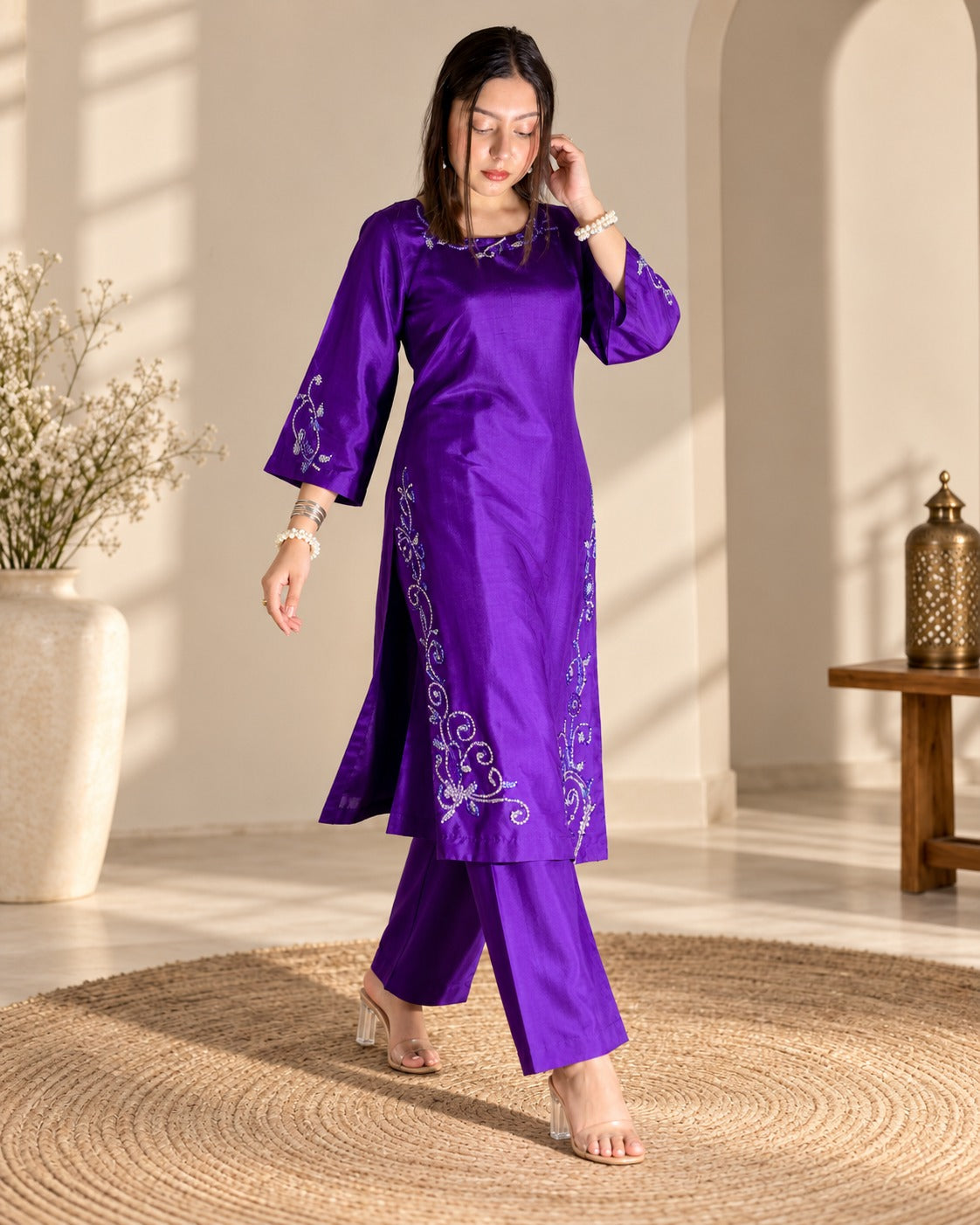 Amethyst Embroidered Silk Ensemble
