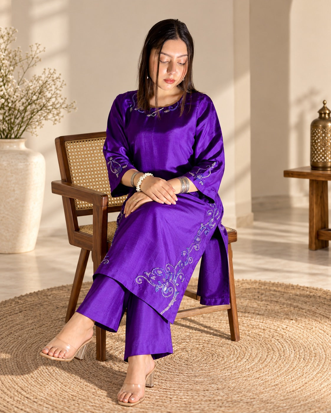 Amethyst Embroidered Silk Ensemble