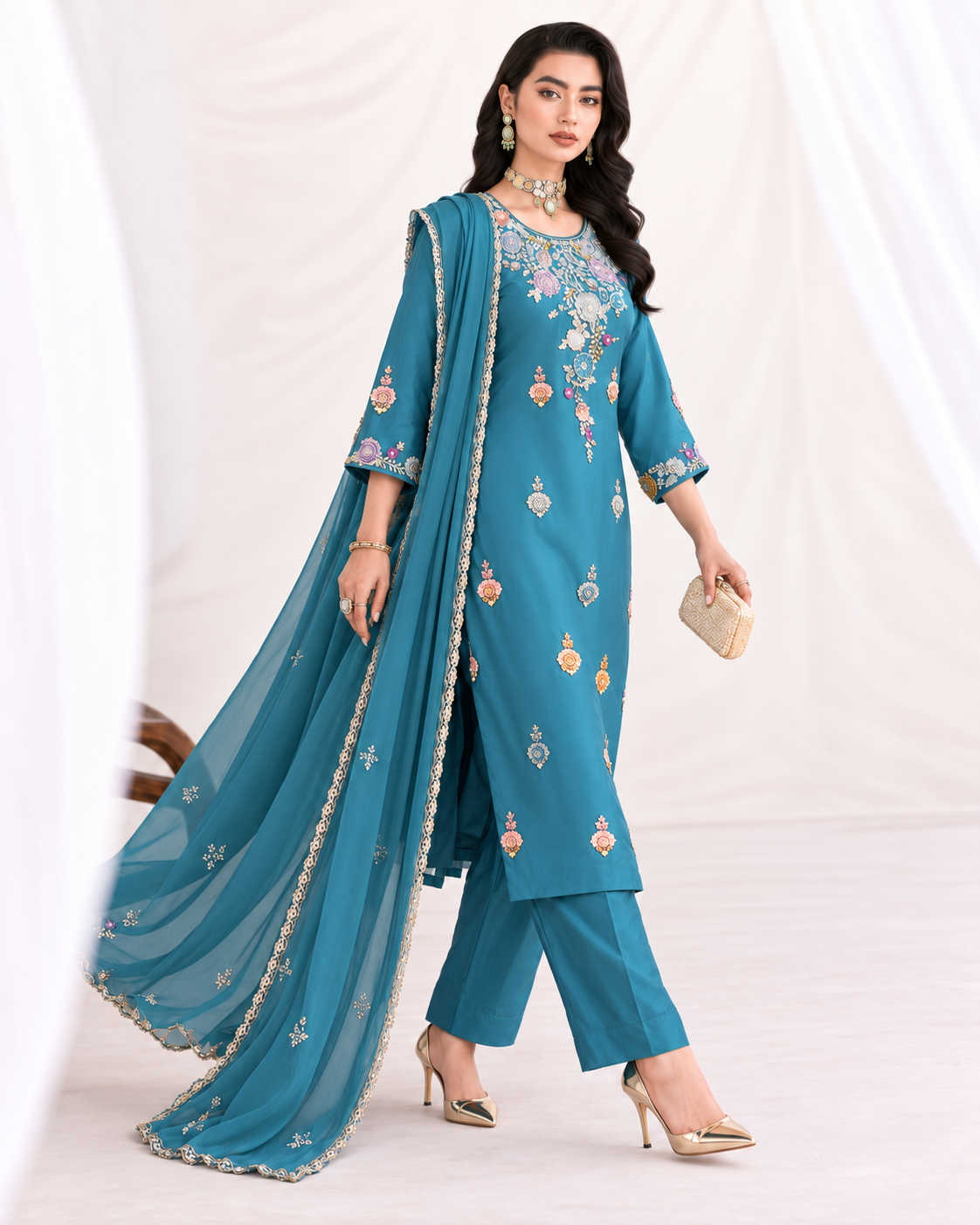 Heavy Embellished Russian Grip Silk Suit