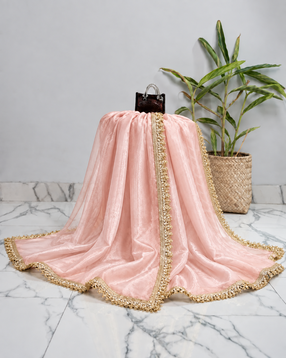 Delicate Powder Pink Sheer Dupatta for Festive Wear