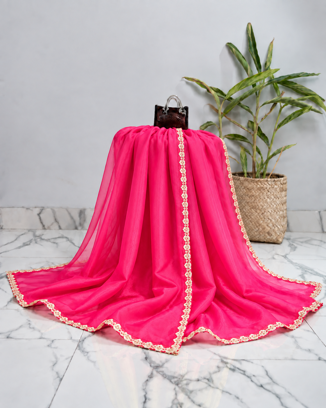 Bright Rani Pink Sheer Festive Dupatta