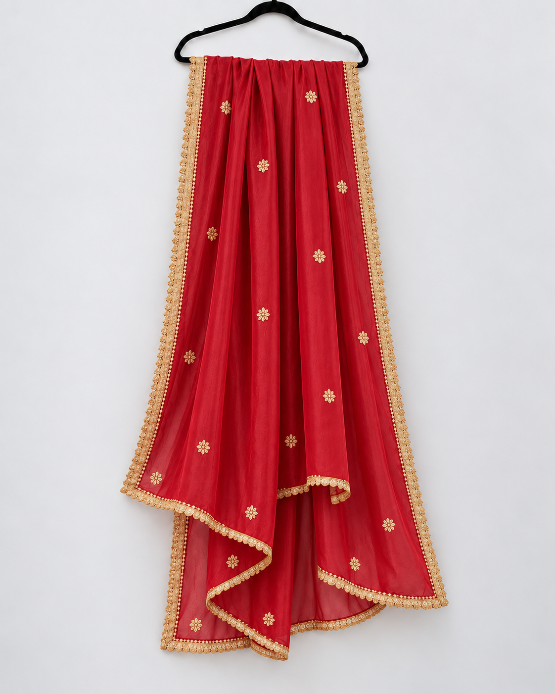 Bridal Red Embroidered Organza Dupatta with Heavy Pearl/Lace Border